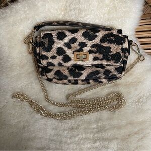 Steve Madden Leopard Print Crossbody Bag with Gold Chain Crossbody